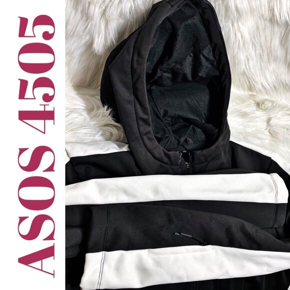NWT ASOS 4505 MEN’S BLACK SKI SUIT BELTED HOOD WHITE RACING STRIPE MONOCHROME, S - Picture 12 of 16